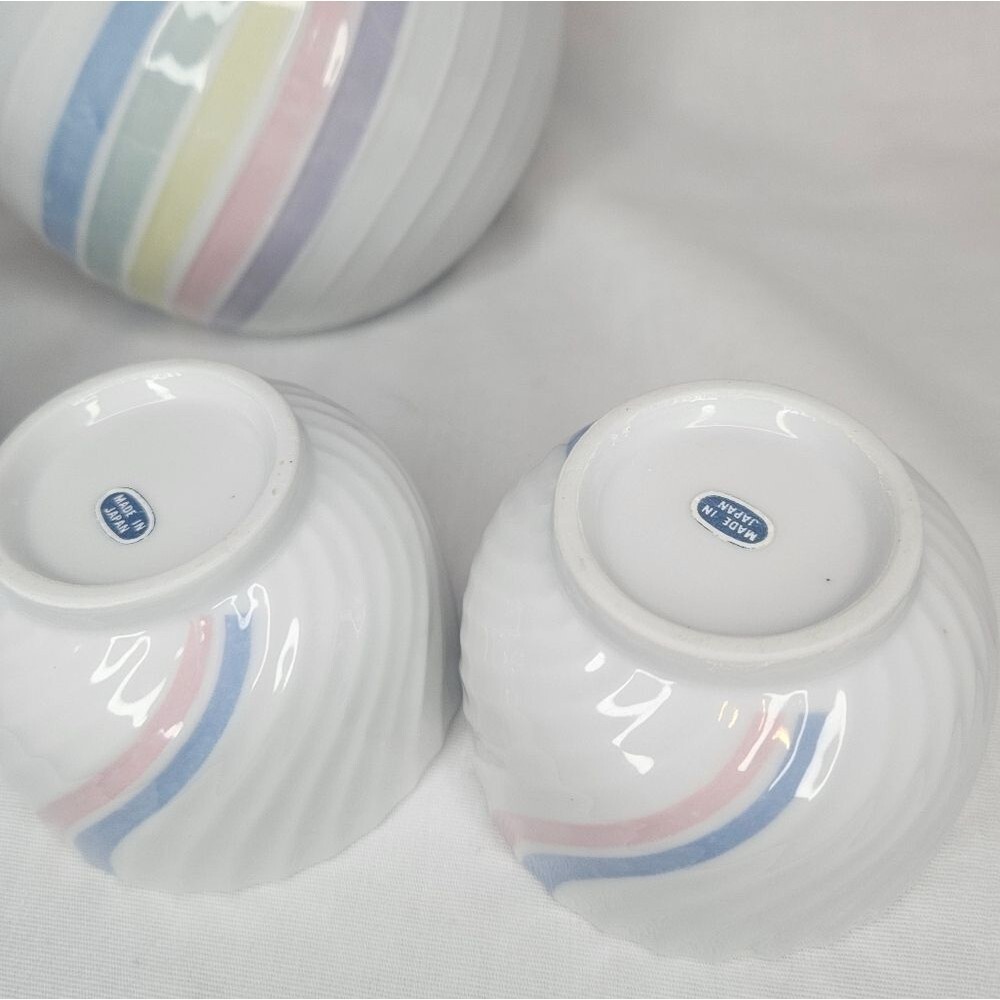 Vintage Pastel Rainbow Porcelain Tea Set - 4 Cups 1 Teapot 70s-80s Made In Japan - Picture 4 of 9